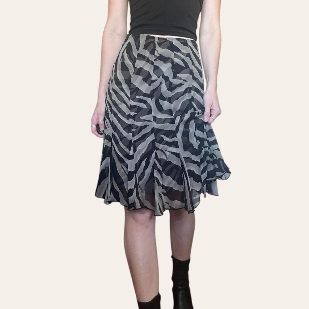 Alfani 90s vintage silk zebra patterned ruffle hem midi skirt - 28" 30" waist